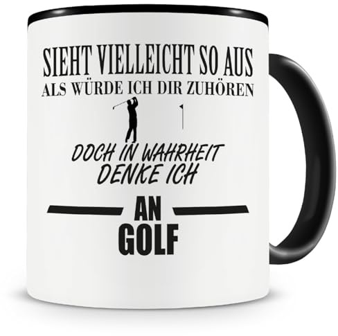 Samunshi® Ich denke an Golf Tasse Kaffeetasse Teetasse Kaffeepott Kaffeebecher Becher 300ml schwarz