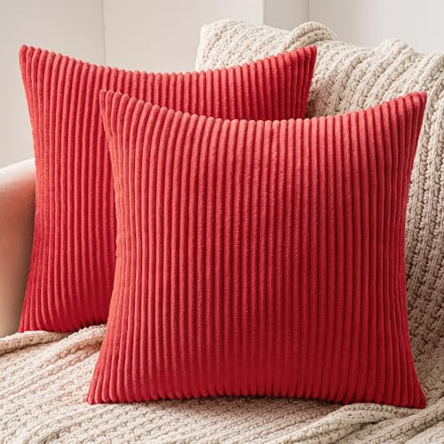MIULEE 2er Set Kissenbezug 40x40 cm Kord Kissenhülle Sofakissen Rot | Dekorative Kissenbezug Couchkissen Dekokissen Zierkissenbezug Deko Kissenhülle mit Verstecktem Reißverschluss