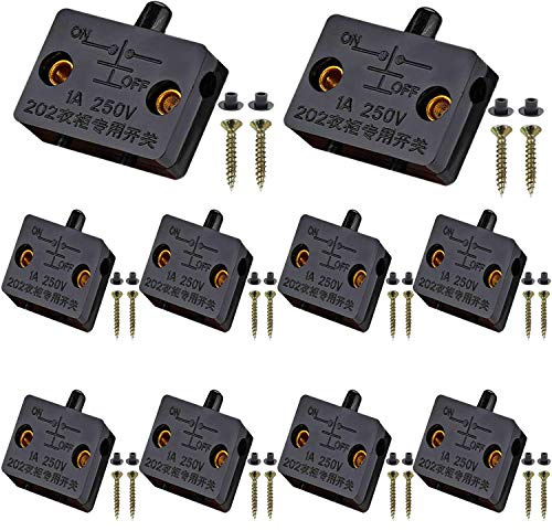 VISSQH 10Pcs Interruptor para Armarios,Empuje de superficie Interruptor de contacto para puerta de mueble Iluminación Interruptor automático 1A 250V la luz de puerta del interruptor del empuje negro