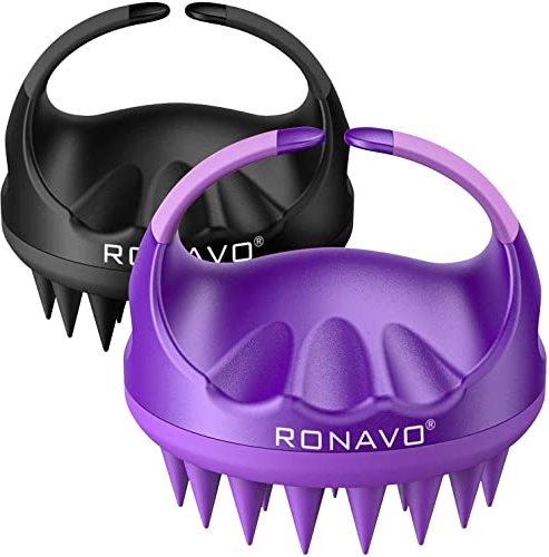 RONAVO Kopfhaut-Massagegerät, Shampoo-Bürste, Duschkopf-Bürste, Silikon-Borsten, manuelle Haarwaschbürste, Kopfhaut-Peeling-Bürste für Schuppen, 2 Stück Kopfschrubber für alle Haartypen