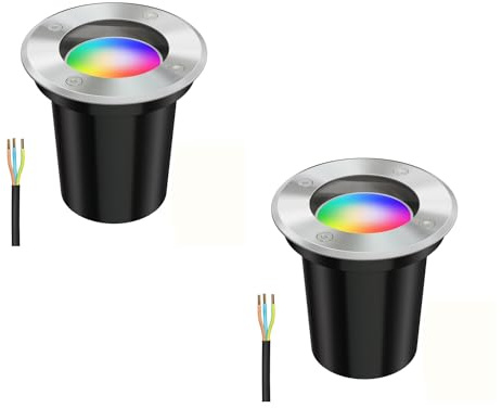 ledscom.de 2x Boden-Einbauleuchte BOLI für außen Edelstahl rund IP67 108mm Ø inkl. Smart Home RGBW GU10 LED Lampe, 5,41W, 473lm