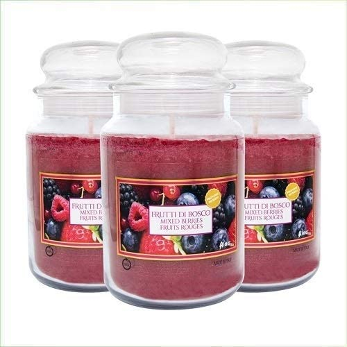 Virsus Candele profumate in Giara Grande, Set da 3 Candele in Vasetto di Vetro da 510 grammi, Profumo Relax per Interno (Frutti di Bosco)