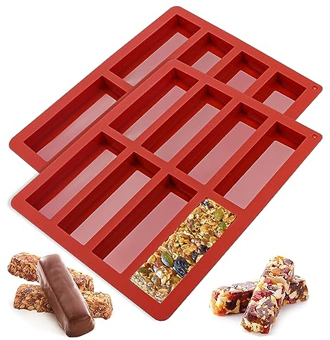 webake Cioccolato Cereali Muesli Barrette Energetiche Stampo 2 Pezzi 8 Cavità Rettangolo Grande Teglia da Forno in Silicone per Muffin Burro Brownie Pane di Mais Cheesecake Budino Torta Sapone