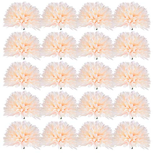 Amosfun 50 x Artificial Chrysanthemum Heads Champagne Silk Hydrangea Heads Marigold Flower Heads Large for Home Wedding Decor DIY Wreath Art Craft 7 cm