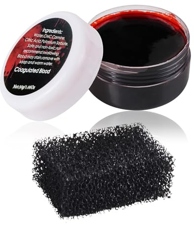 Halloween Coagulated Fake Blood Gel with Stipple Sponge,Make SFX Specail Effects For Halloween Festival & Party,1.1Oz(30g)