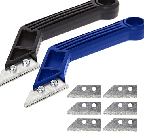 2 Piezas Removedor de Lechada, Rascador de Juntas para Eliminar Mortero para Juntas, Herramientas para Juntas de Baldosas, Rasqueta para Desjuntar Lechada con 6pcs Cuchilla de Repuesto