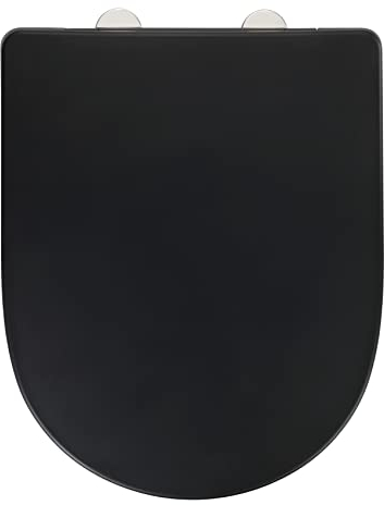 WENKO WC-Sitz Exclusive Nr. 3, Toilettensitz mit Absenkautomatik, passend für Villeroy & Boch O.novo und handelsübliche Keramiken, WC-Deckel aus antibakteriellem Duroplast, 36,5 x 45 cm, Schwarz