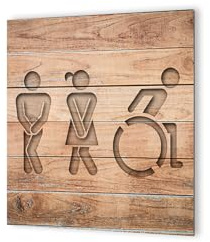 DECOHO - Panneau pictogramme de signalisation fun · Toilettes Trio H/F PMR | Texture Bois - Marron