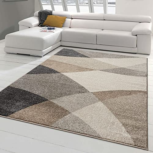 Teppich-Traum Kurzflor Teppich Abstrakt Grau Beige Modern Weich 200x280 cm | Pflegeleicht, strapazierfähig, langlebig, allergikerfreundlich und OEKO-TEX geprüft, für Schlaf- & Gästezimmer