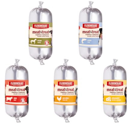 Fleischeslust Meat & Treat gemischtes Sortiment 30x200g (6X Büffel, 6X Geflügel, 6X Pferd, 6X Lachs, 6X Käsewurst)