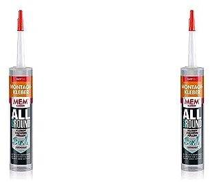 MEM Montage-Kleber Allground 3in1, Zum Kleben, Dichten und Füllen, Kristallklar, Wasser- und UV- beständig, Für fast alle Untergründe, Lösemittelfrei, 300 g Kartusche (Packung mit 2)