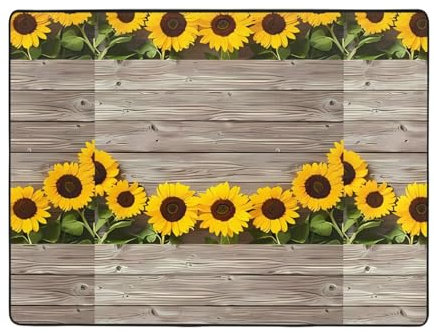 MYGANN Sonnenblumen-Holzmatte, saugfähig, rutschfest, 160 x 120 cm, für Wohnzimmer, Schlafzimmer, Büro, Weihnachten, Einweihungsgeschenk