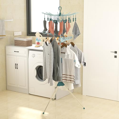 Hyfive Clothes Airer Drying Rack Hanging Peg Clip On Airer Laundry Rail Hanger Dryer Stand Compact Foldable