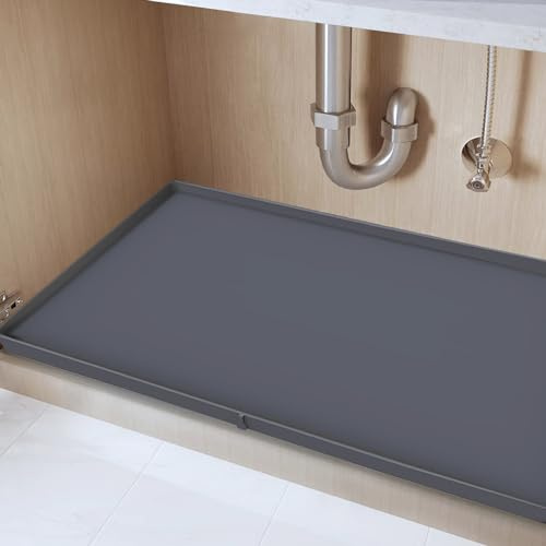 Macocheezee Tappetino sotto lavello con design unico con foro di scarico, 86,4 x 55,9 cm, in silicone, per lavello da cucina, bagno, tappetino e protezione per gocciolamenti e fuoriuscite
