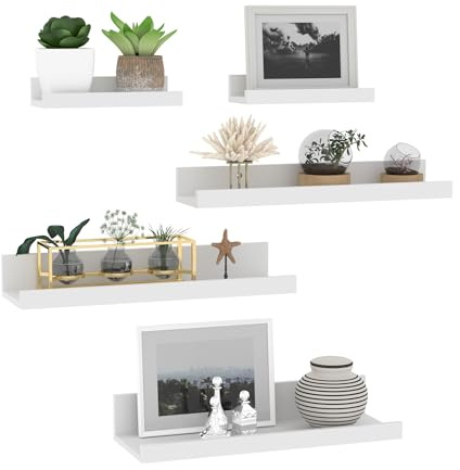 Giftgarden Mensola da Muro in Legno Composito 40cm,Mensola Sospesa Bianca per Soggiorno,Cucina,Camera da Letto o Ufficio,Set di 5 con Diverse Dimensioni