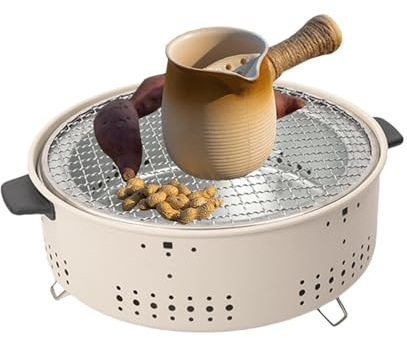 Barbecue a carbonella portatile per campeggio, barbecue a carbonella, griglia in acciaio inox con protezione contro scottature, carbonella da tavolo, due metodi di barbecue, forno a carbonella rotondo