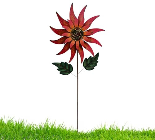 Duroecsain Moulin à Vent Tournesol, Spinner Tournesol - Panneau décoratif de Jardin à Vent - Piquet de Cour de Tournesol en métal avec Feuilles, Moulin à Vent de Jardin de Fleurs pour décoration de