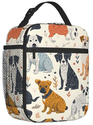 Lonchera térmica para perros lindos, portátil para picnic con bolsillo lateral de malla, para mujeres y hombres