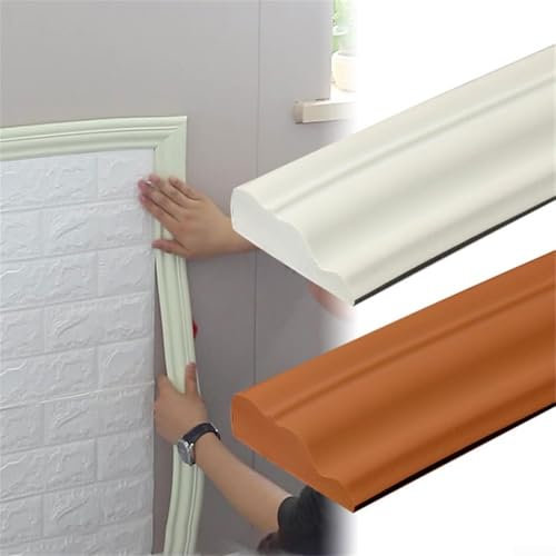 Lot de 2 plinthes en mousse de 5 m pour plinthes, bordures murales 3D, autocollants de calfeutrage pour comptoirs, garnitures de taille de carrelage (blanc)