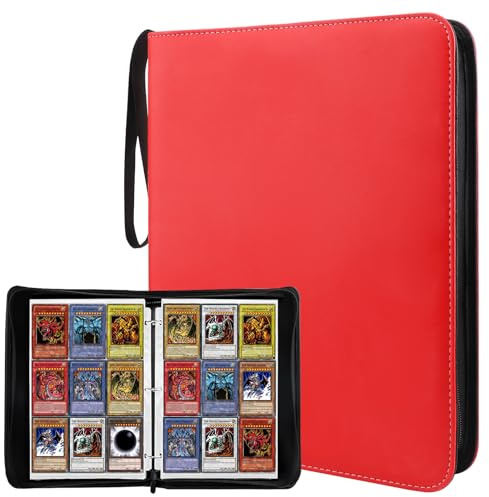Pokémon Karten Sammelalbum (Rot) – 9-fach, 50-seitig | Fassungsvermögen bis zu 900 Karten – Mit Reißverschlussbindung – Geeignet für MTG-Karten, Sportkarten & mehr