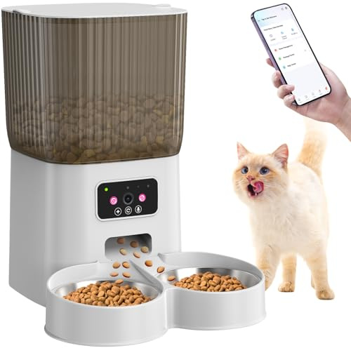 Smart Automatic Cat Feeders, Cat Feeder with Camera for Two Cats,1080P HD Video with Night Vision 2.4G WiFi Auto Pet Feeder with 2-Way Audio,5L Pet Food Storage Container,Detachable for Easy Clean