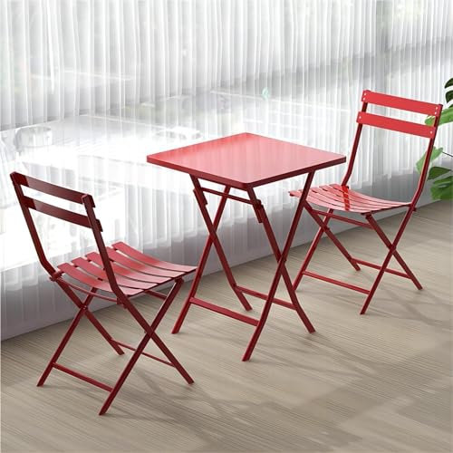 SAJMN 3-teiliges Bistro-Set für den Außenbereich, Klapptisch und Stühle aus Metall, moderner Couchtisch, Gartenmöbel-Set, Esszimmermöbel-Set für Hof/Garten/Balkon/Pool (Farbe: Rot)