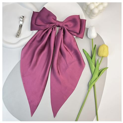Hrlace Fermagli per capelli con grande fiocco, in raso setoso, fermaglio lungo a nastro, monocromatico, fermaglio francese, fermaglio per capelli, gioielli per capelli per feste, donne, ragazze