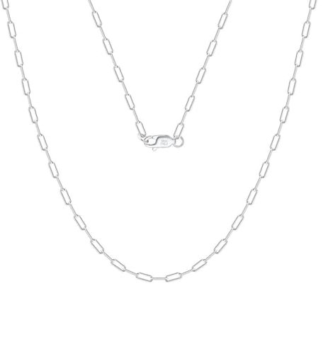 Mesnt Echt Silber Ketten Für Frauen, Halskette mit Büroklammerkette, 1,8 mm, 50 cm, Silber
