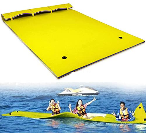 Tapete Flotante De Agua para Adultos, Playa, Lago, Océano, Piscina, Tamaño Grande, 3 Capas, Resistente A Los Desgarros, Espuma XPE, Flotador De Bronceado, Isla Flotador,Amarillo,2.7mx0.9mx3.3cm