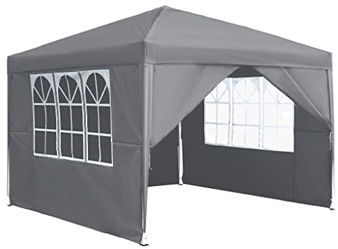 Naizy paviljong 2,5 x 2,5 m, vikbar paviljong vattentät stabil vintersäker, vikbar trädgårdspaviljong med 4 sidodelar och fönster och bärväska pilottält, trädgårdstält, UV-skydd, grillpaviljong,