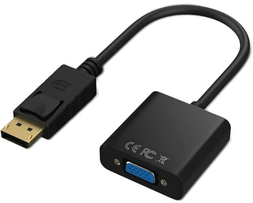 DisplayPort to VGA Adapter (Black) – 1080P Gold-Plated DP to VGA Male-to-Female Converter Cable for Computer, PC, Laptop, Desktop, Monitor & Projector