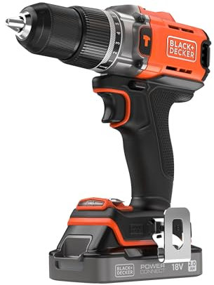 Black+Decker BCD383D1XK-QW 18V POWERCONNECT Akku-Schlagbohrschrauber (mit 1x 2Ah Akku mit Ladeanzeige, 1A Ladegerät und Tragetasche)