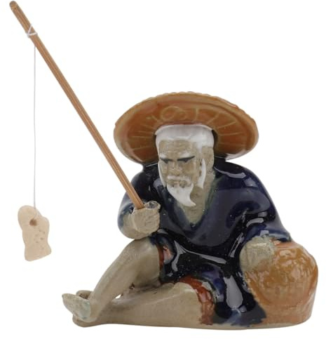 ULTECHNOVO Ceramic Fisherman Ornament Fish Tank Decor Fisherman Figure for Aquarium Accessories Bonsai Pot Landscaping Garden Table Display Indoor Outdoor Decoration 2.36 in