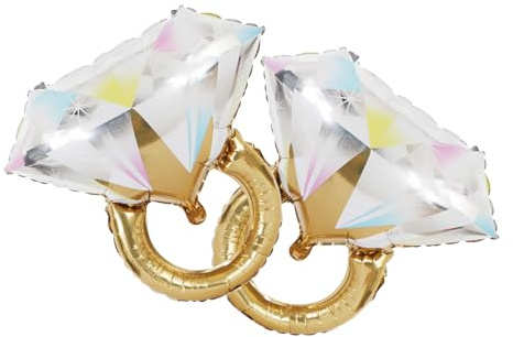 Catelves Diamantene Luftballons Hochzeit, 2 Stück Diamantring Folienballon | Hochzeitsdeko Großer Hochzeitsballons 65x60cm, Gold Diamantene Hochzeit Deko Ballons Brautdusche Jubiläum Verlobung