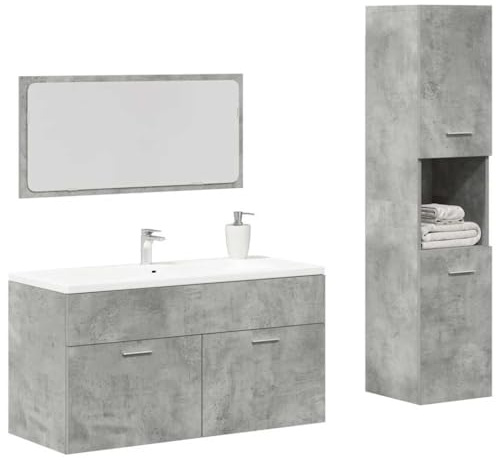LLEZKBR Ensemble de meubles de salle de bain 3 pièces en bois gris béton