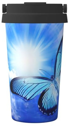 ENGhjes Taza de café de viaje informal con estampado de mariposas de belleza personalizada para café caliente y frío, vaso de acero inoxidable para casa, oficina, viajes
