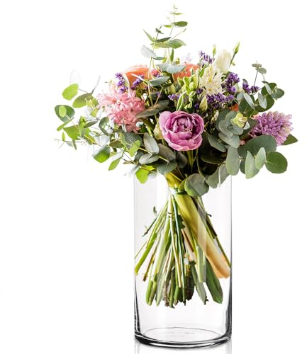 XL Zylindervase 29cm - große Glasvase für Pampasgras & Rosen | Tischvase, Tulpenvase und Blumenvase in einem - hohe Vase aus Glas für Wohnzimmer, Esstisch und Deko