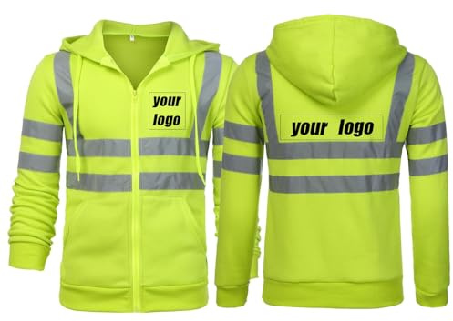East-hai-buy Benutzerdefinierte Logo Hoodie Personalisierte Herren Hohe Sichtbarkeit Sicherheit Sweatshirt Pullover Hi Vis Arbeitskleidung Jacke mit Reflektierenden Streifen Color2,XL