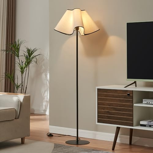 lux.pro Lámpara de Pie Ashton para Sala Despacho Dormitorio Oficina Lámpara de Suelo Decorativo Pantalla Curvada de Textil 1x E27 60 W Metal 153 cm - Negro/Blanco