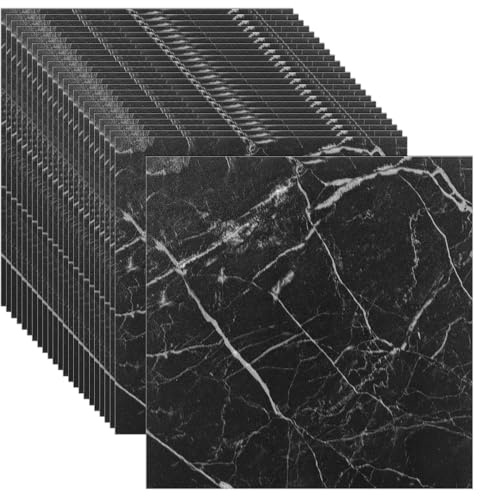 CYEER 20 PCS Black Vinyl Floor Tiles Self Adhesive 30x 30cm | 2.5mm Peel and Stick Floor Tiles, Waterproof Marble Effect Flooring Tile Self Adhesive Stick On Tile for Bathroom Kitchen