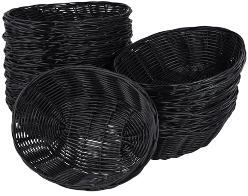 FUNSUEI 18 Stück Brotkorb Oval Kunststoff, Brötchenkorb Brotkörbchen aus Plastik, 23 x 15 x 6cm Schwarz Brot Aufbewahrungskorb Flechtkorb Körbchen