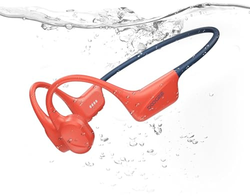 DOOGEE Bone Conduction Headphones, IP68 Waterproof Swimming Open Earphones Bluetooth 5.4 Wireless Headphones, 7H Battery Life Sport Headphone Dual Modes for Swimming, Running, Cycling (RED)