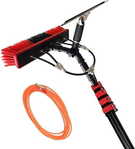 Kit Asta per Spazzola per la Pulizia di Finestre/Pannelli Solari, Spazzola Telescopica Alimentata Ad Acqua con Tergivetro e Tubo da 20 M(5.4m/17ft&Head35cm)