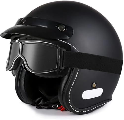 Jet motorcykelhjälm för män och kvinnor, ECE/DOT-godkänd, halvansiktshjälm med glasögon, öppen motorcykelhjälm, lämplig för alla årstider. C,L = 59–60 cm