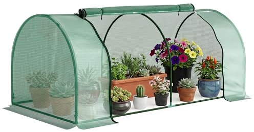 Outsunny Serra da Giardino 2x1x0.8 m con Finestre Avvolgibili, Serra per Orto con Struttura in Acciaio e Copertura PE, per Orto Verdure Fiori Frutta, Anti UV, Verde