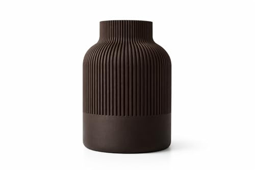 NOVA Deko Vase Modern Geriffelt – Minimalistische Blumenvase für Wohnzimmer, Tisch & Regal – Skandinavische Design Vase – 3D Druck Dekoration (Dunkelbraun, 20 cm)