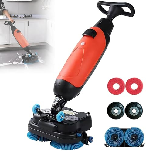 KPOUYYDS Commercial Floor Washer, 360° Rotating Head, Walk Behind Floor Scrubber, Floor Buffer Polisher Machine, 43cm Dual-Brush Walk-Behind Machine for Kitchen Schools Hotels Factories Red