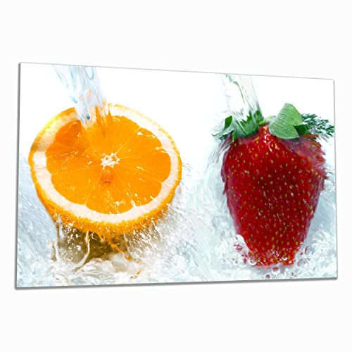 Wallario Herdabdeckplatte/Spritzschutz aus Glas, 1-teilig, 80x52cm, für Ceran- und Induktionsherde, Frische Früchte übergossen mit Wasser I