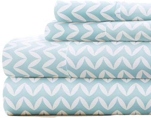 Linen Market Sheet Set, Microfiber, Puffed Chevron Light Blue, Twin