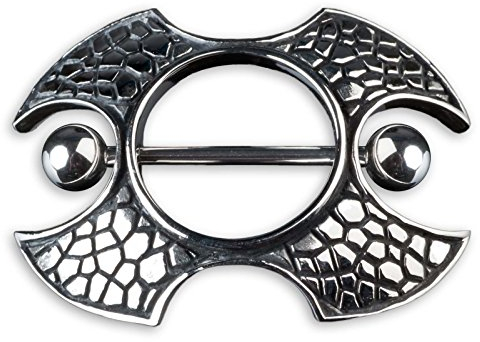 viva-adorno KoolKatana Brustpiercing Nippel Schild Barbell Chirurgenstahl 316 L teilweise geschwärzt Z166.D3